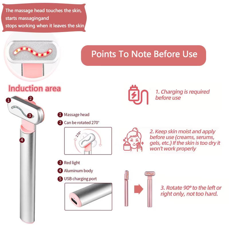 EMS Microcurrent Face Lifting Device Red Light Therapy Facial Wand Eye Neck Massager Skin Tightening anti Wrinkle Beauty Tool